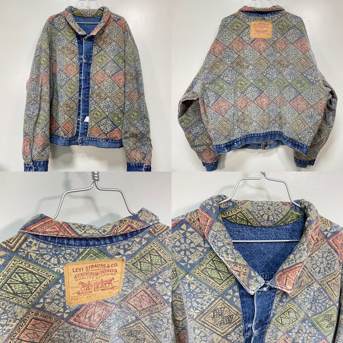 珍品 90s Levi's XL 70617 デカタク Gジャン デニムジャケット オリエンタル柄 ジャポニズム リバーシブル vintage used old supreme_画像6