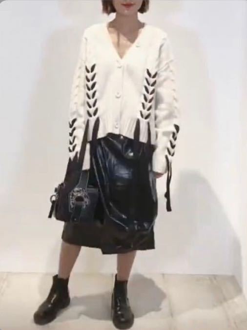 LE CIEL BLEU ルシェルブルー Laceup Cable Knit Cardigan レースアップケーブルニットカーディガン 36
