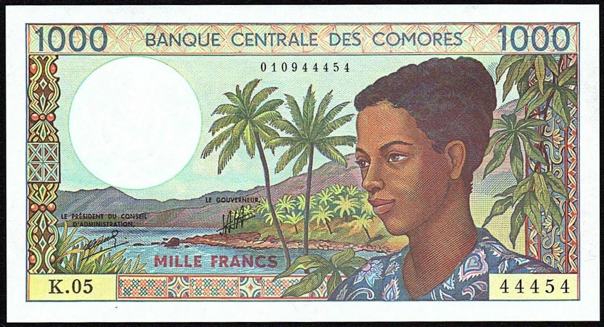 （B-467)　コモロ　1,000フラン紙幣　1994年_画像1