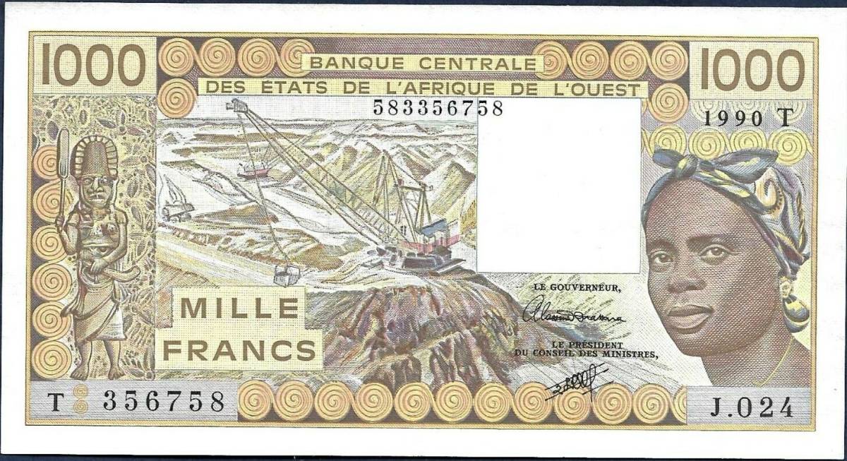 【オープニング大セール】 B-474) 西アフリカ トーゴ 1,000フラン紙幣 1990年 印刷物 世界