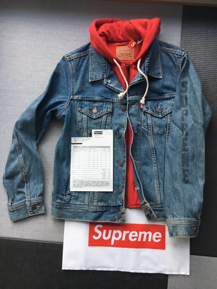 Supreme Levi's Fleece Hood Trucker Jacket 17ss Washed Blue S 新品未使用 シュプリーム デニムジャケット リーバイス_画像1