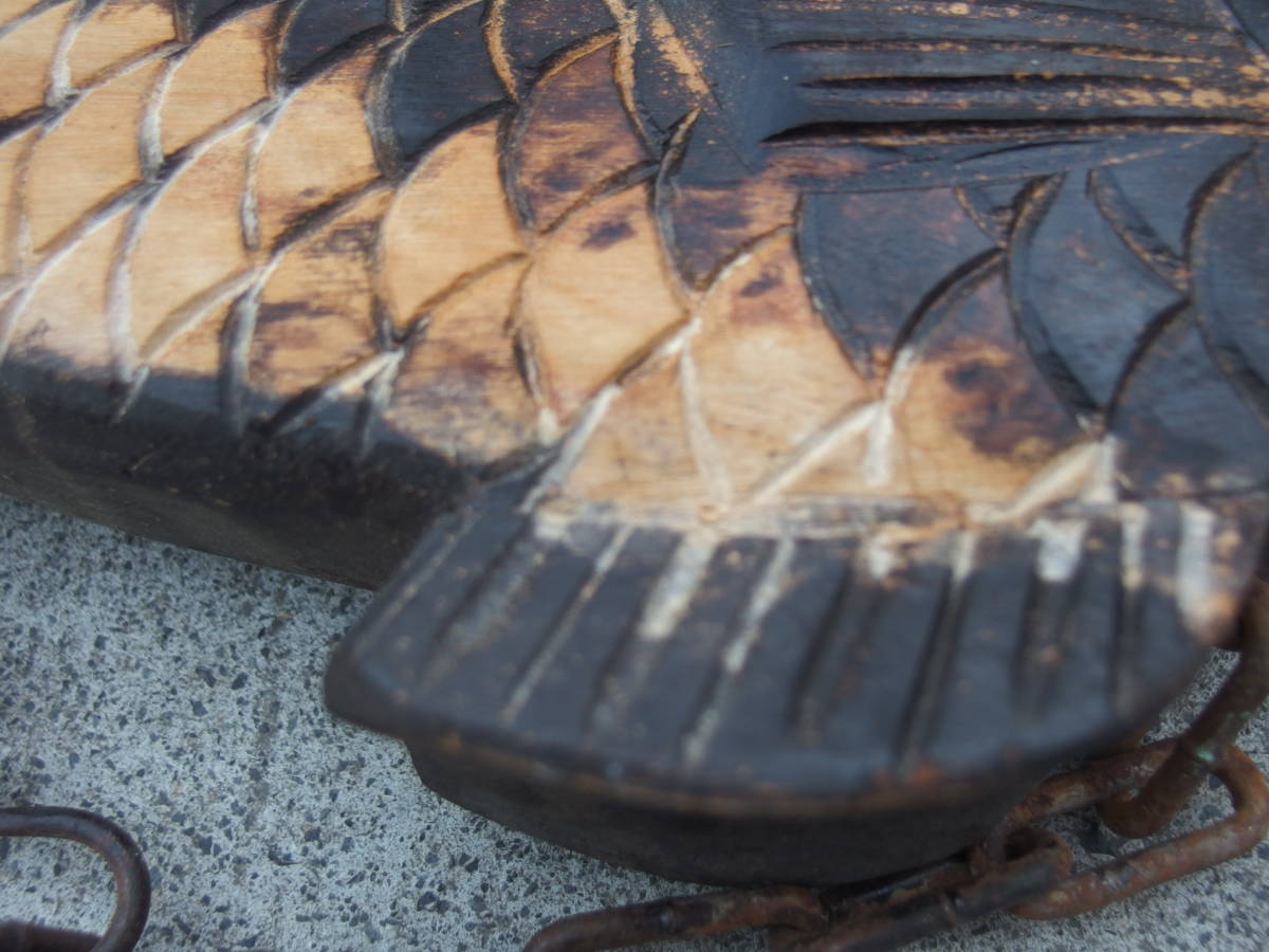 【201114A】 魚鼓 魚板 無垢木彫 仏具 自在鉤　古民具 時代物 古道具_画像6