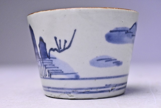  old Imari * blue and white ceramics landscape writing lipstick soba sake cup * expectation : Iwanami writing *.. eyes height pcs *... large .. sake cup and bottle direction attaching etc. * 7-a