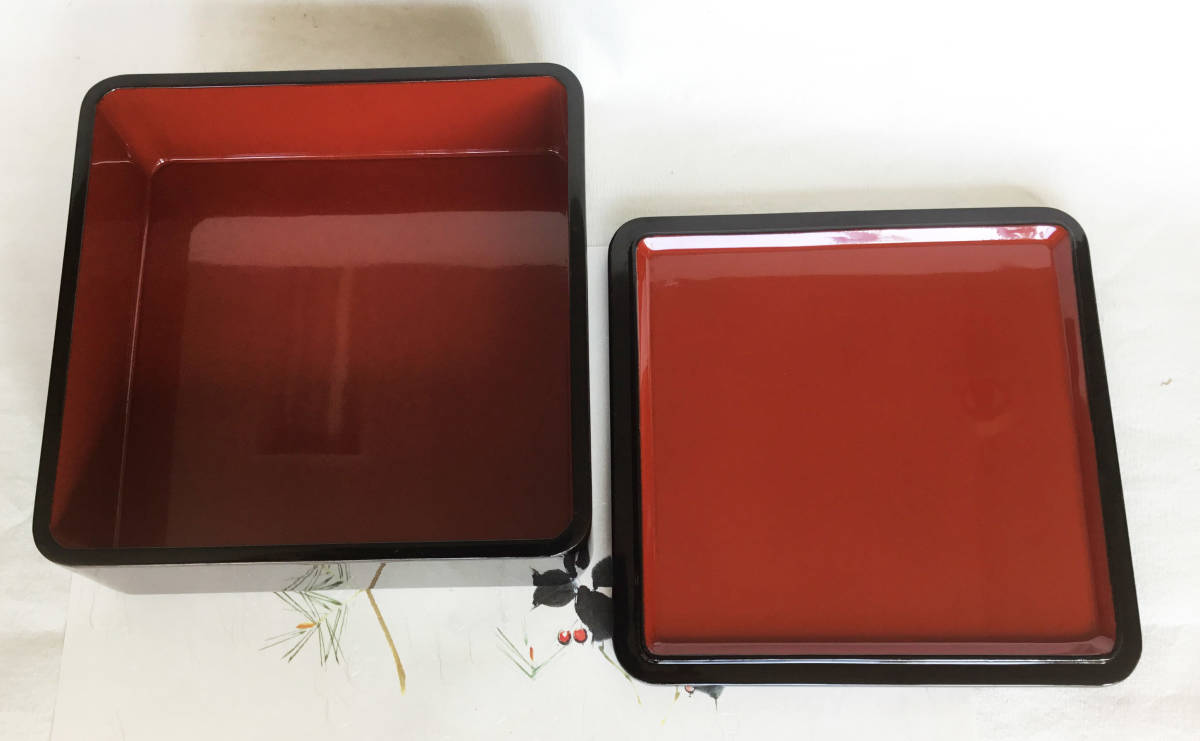 国産 木製 重箱 本漆塗 二段重 木製漆塗 黒 7寸 内朱 21cm 弁当箱 漆器
