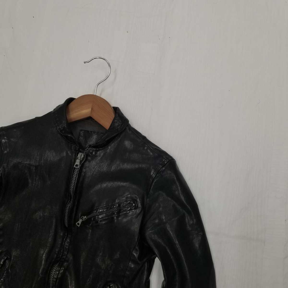 W ◆ 至高の1品 漢のブランド服 バックラッシュ ISAMU KATAYAMA BACKLASH イタリアンホースレザー 製品染 シングルライダース ジャケット M_画像3