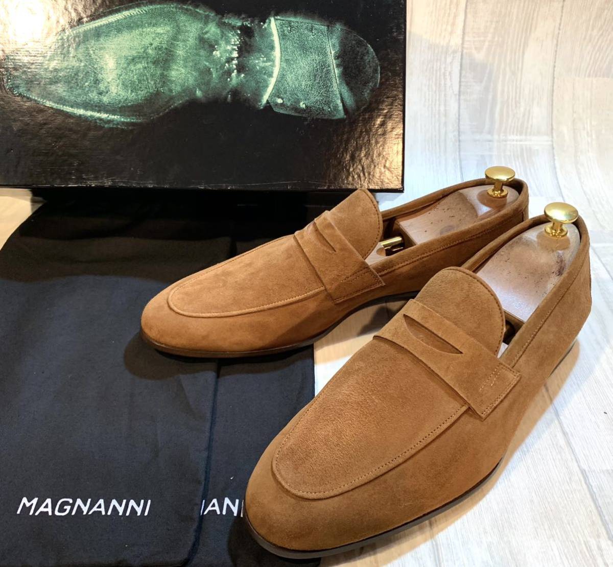 【未使用】MAGNANNI マグナーニ◆29cm 44◆コインローファー◆茶◆高級革靴 スエード ビジネスシューズ ドレスシューズ◆スペイン製 メンズ_画像1