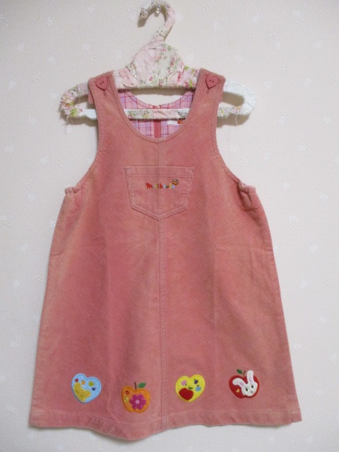 # Miki House # симпатичный вельвет джемпер юбка 110. salmon розовый 1104