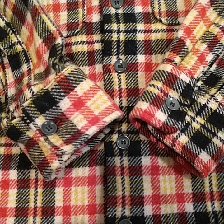 40s50sTheBROADWAY Vintage wool check work shirt redblackyellow size15 _画像4