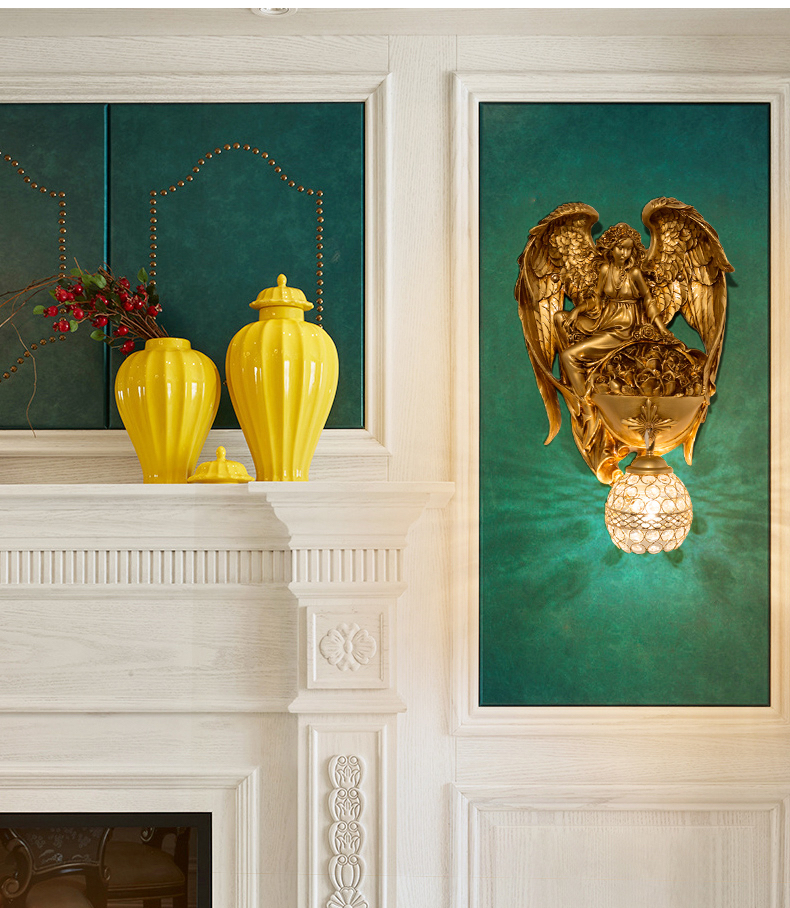 ゴールデン天使ウォールガラス燭台フィクス樹脂蝶の妖精寝室廊下ミラーライト_画像1