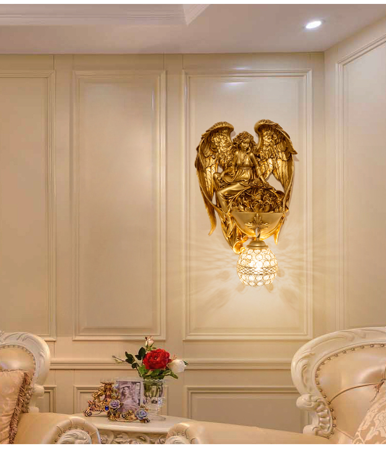 ゴールデン天使ウォールガラス燭台フィクス樹脂蝶の妖精寝室廊下ミラーライト_画像5