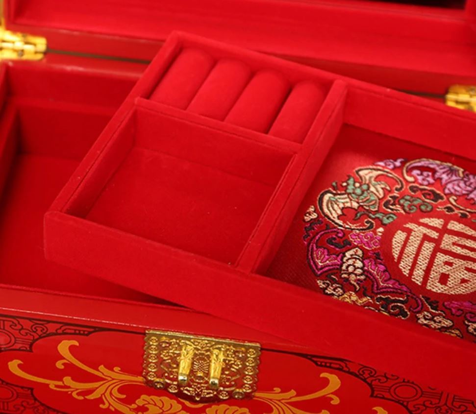 木製漆器21 × 15 × 14㎝　中国製古典系赤ボックス2層ジュエリーボックス　おしゃれ_画像8