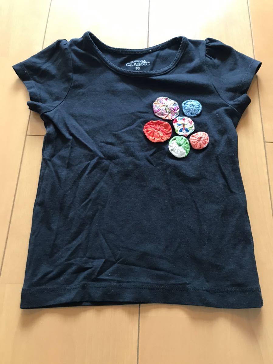 ★美品★胸元ハンドメイド★80★キッズ女の子ベビー半袖Tシャツ黒ブラック_画像2