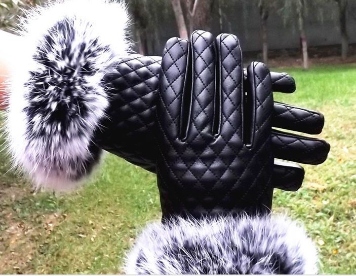  fake leather lady's gloves mesh pattern smartphone correspondence glove black 