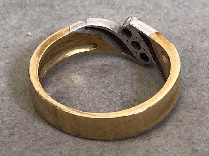 即決 豪華 極太 K18 Pt900 ダイヤモンド コンビ 指輪 リング 16号 美品