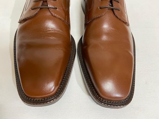 即決・送料込★ HARDY AMIES ハーディ・エイミス★メンズ 26.5cm (42)ビジネスシューズ プレーントゥ 茶色 本革 イタリア製 中古