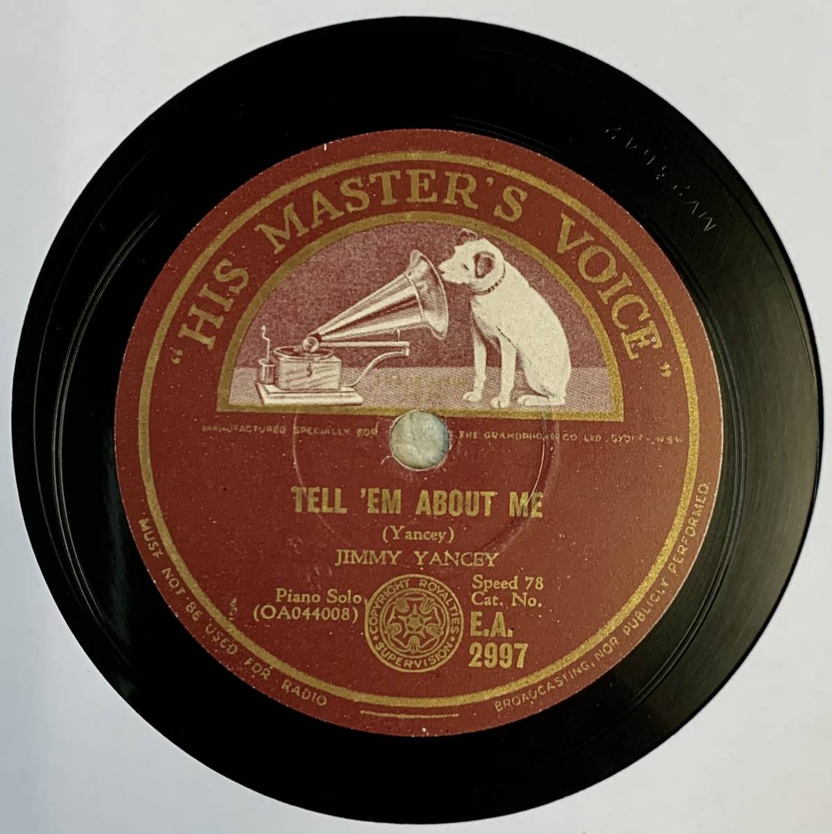 JIMMY YANCEY (Piano Solo) /THE MELLOW BLUES /TELL *EM ABOUT ME (HMV E.A.2997)SP record 78RPM JAZZ {.}