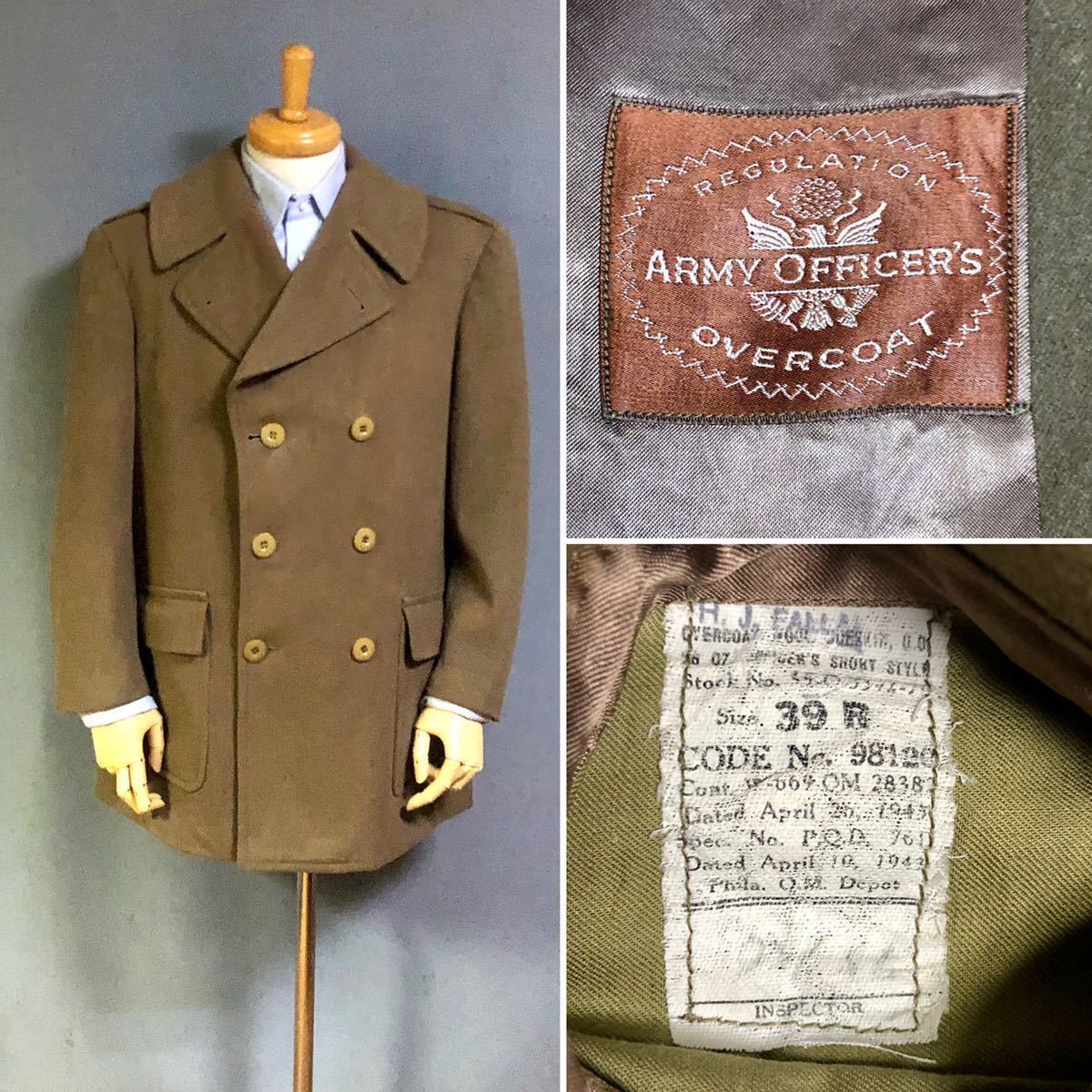 1940s ARMY OFFICER’S OVER COAT Size 39 R_画像1