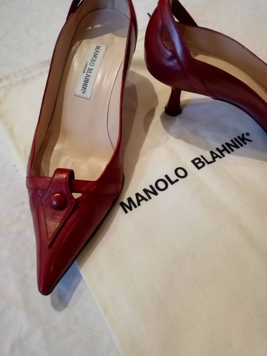 珍しい Manolo Blahnik マノロ・ブラニク ローヒール パンプス 靴