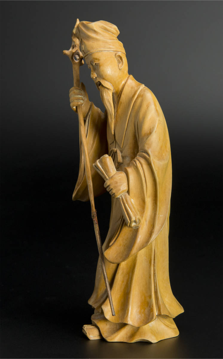 清 黄楊木雕人物像 中国 古美術_画像4