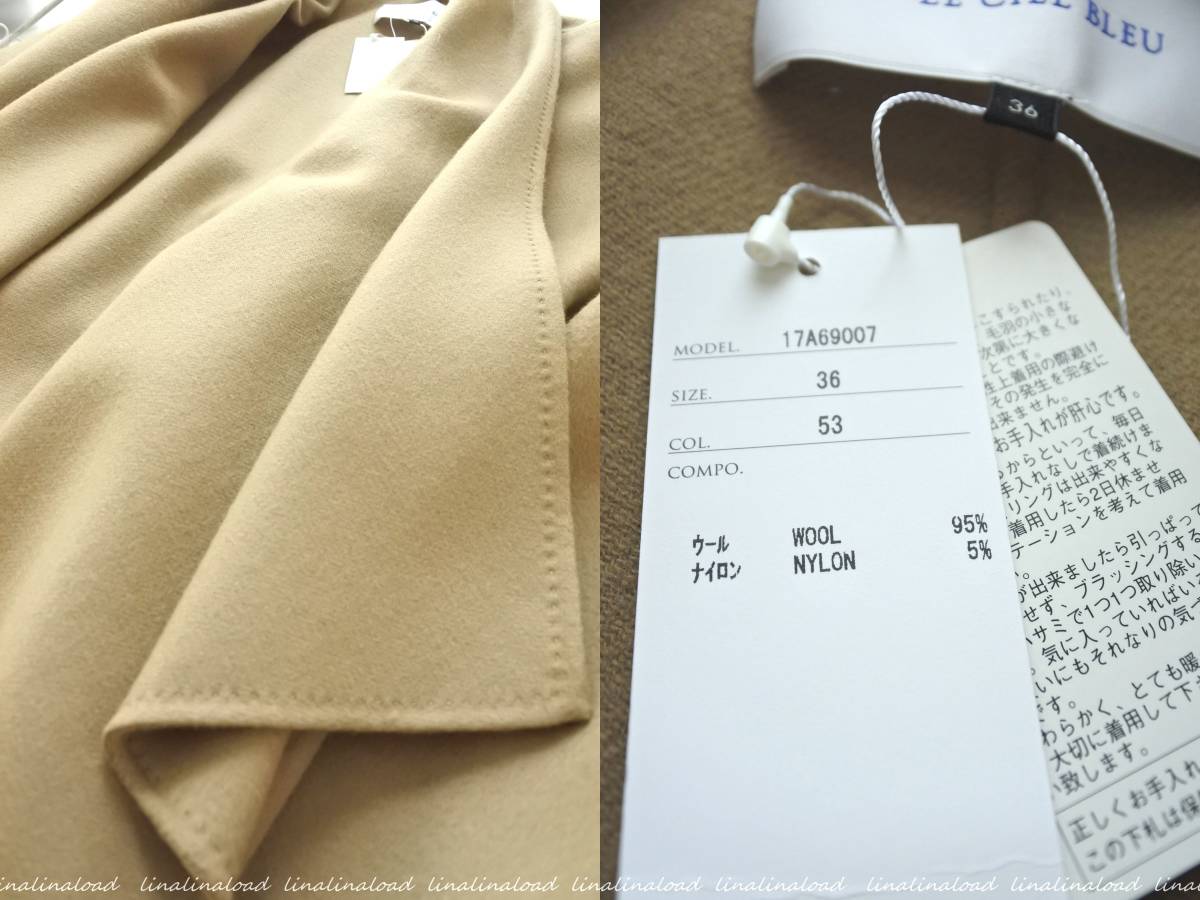  unused tag attaching Le Ciel Bleu * beautiful dore-p.... wool coat poncho beige group 36 easy 