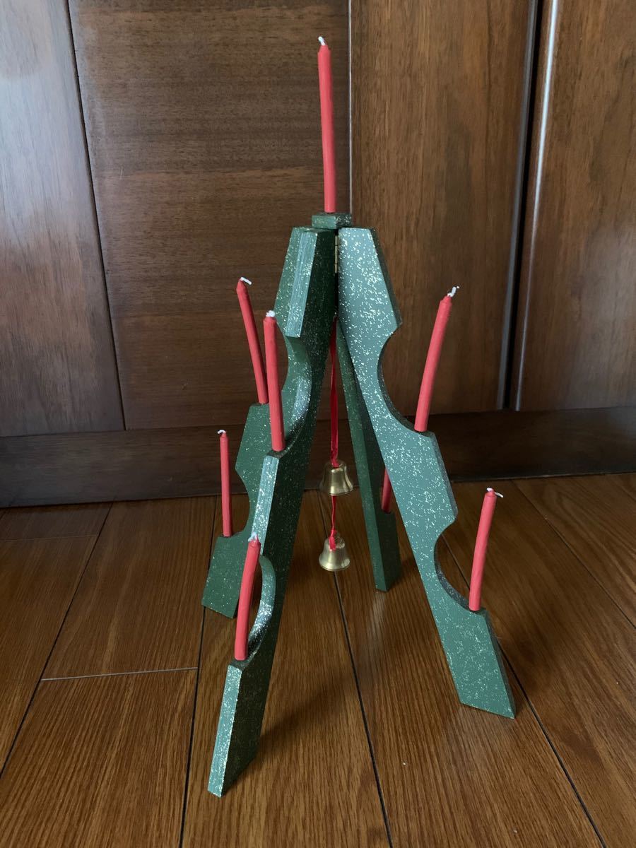 【クリスマス】木製ハンドメイドツリー キャンドルスタンド