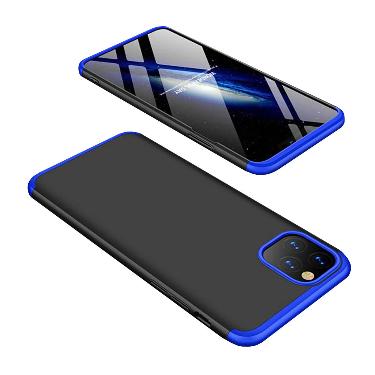 iPhone 11 ProMax ケース☆アイフォン11 プロマックス（6.5）ハードケース☆セパレートタイプ☆３ピース☆ブラック＆ブルー☆指紋防止
