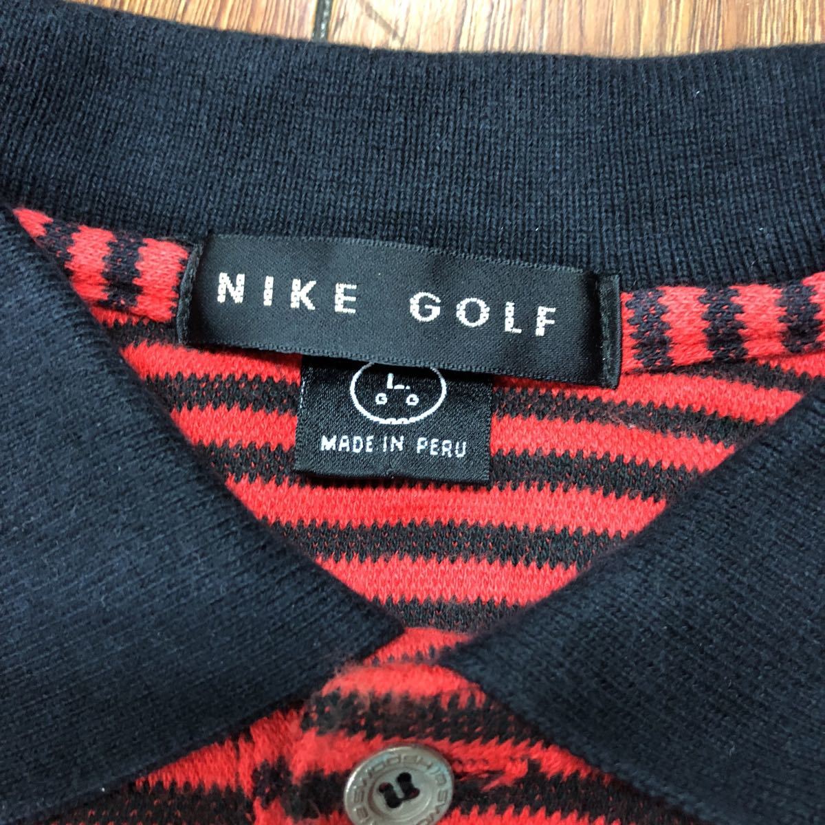 nike golf ナイキゴルフ ボーダー半袖カノコポロシャツ 赤黒 L ゴルフ b1_画像2