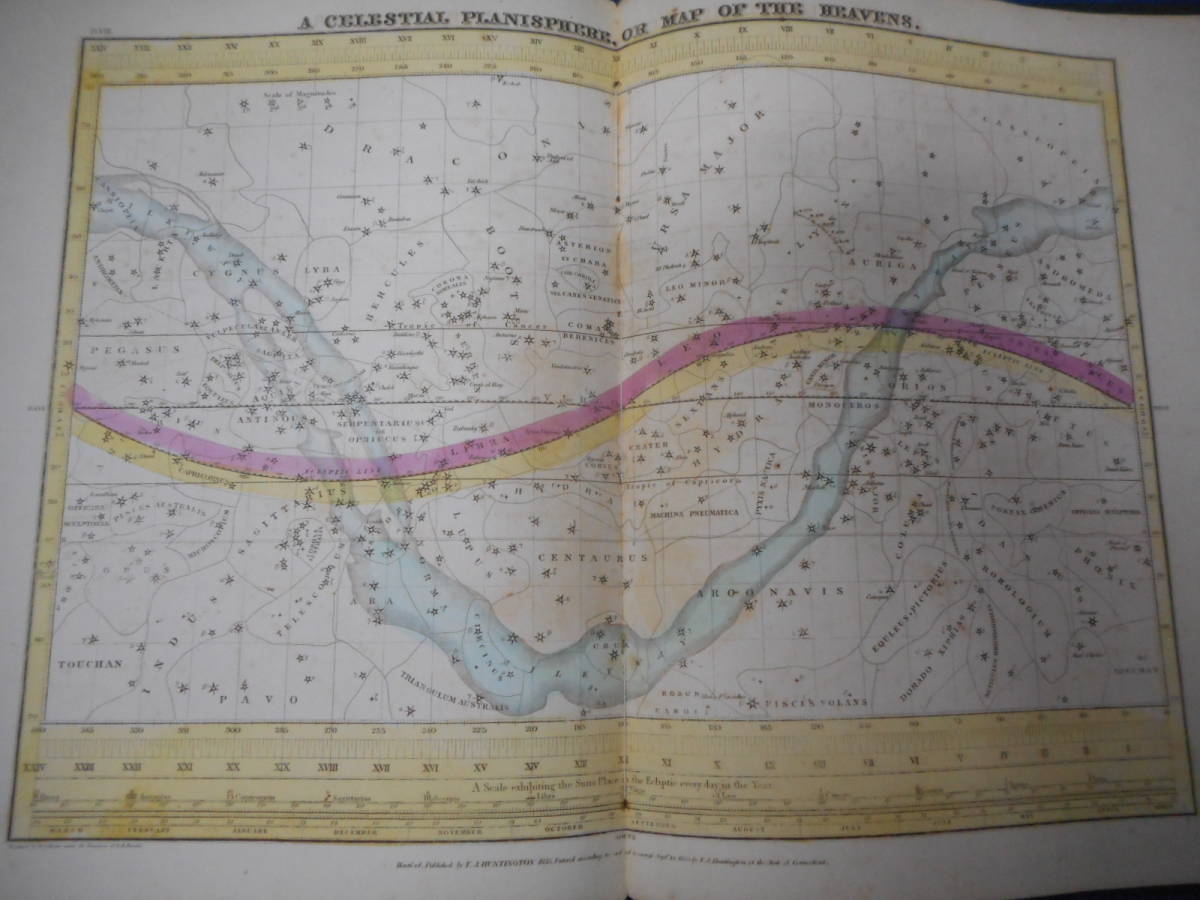 即決　1835年『バリット星図』アンティーク、天球図、天文、星座早見盤、星座図絵Star map, Planisphere, Celestial atlas