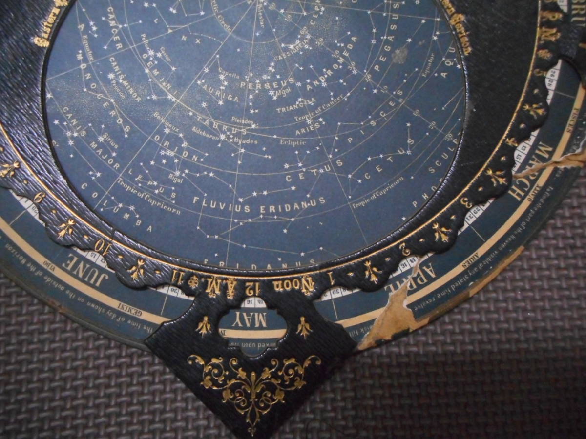 即決アンティーク、天球図、天文、星座早見盤、星図、星座図絵1900年頃『ウイテッカー星座早見盤』Star map, Planisphere, Celestial atlas_画像5