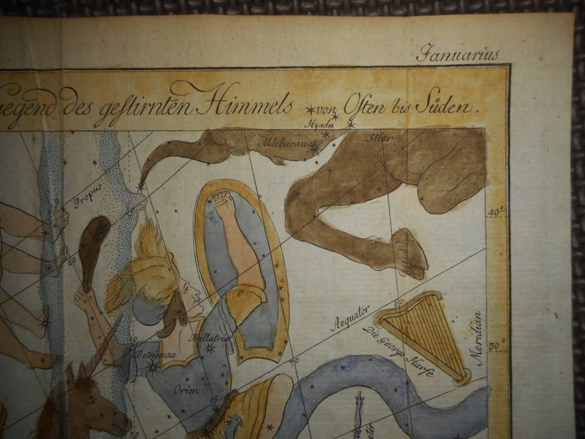 即決アンティーク、天球図、天文、星座早見盤、星座図絵1778年『ボーデの星図1月＝星空ガイド入門』Star map, Planisphere,Celestial atlas_画像3