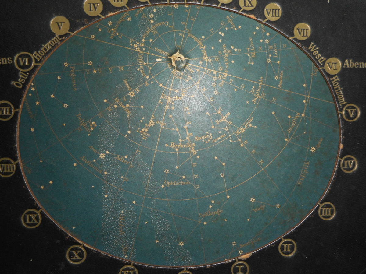 税込) アンティーク、天球図、天文、星座早見盤、星図、星座図絵1900 