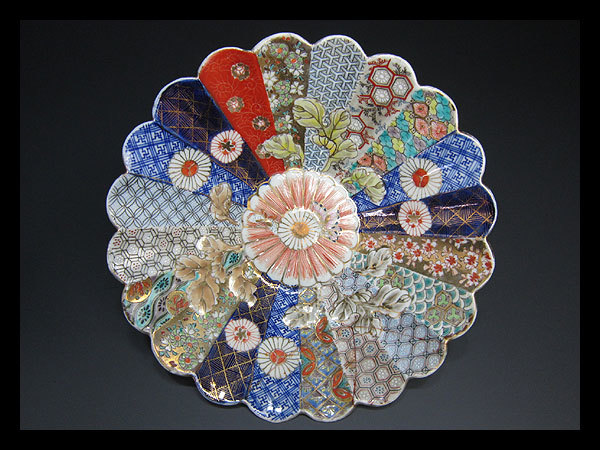 111 古伊万里 赤絵 染錦 菊花鎬 献上深鉢 参考品 江戸期 直し