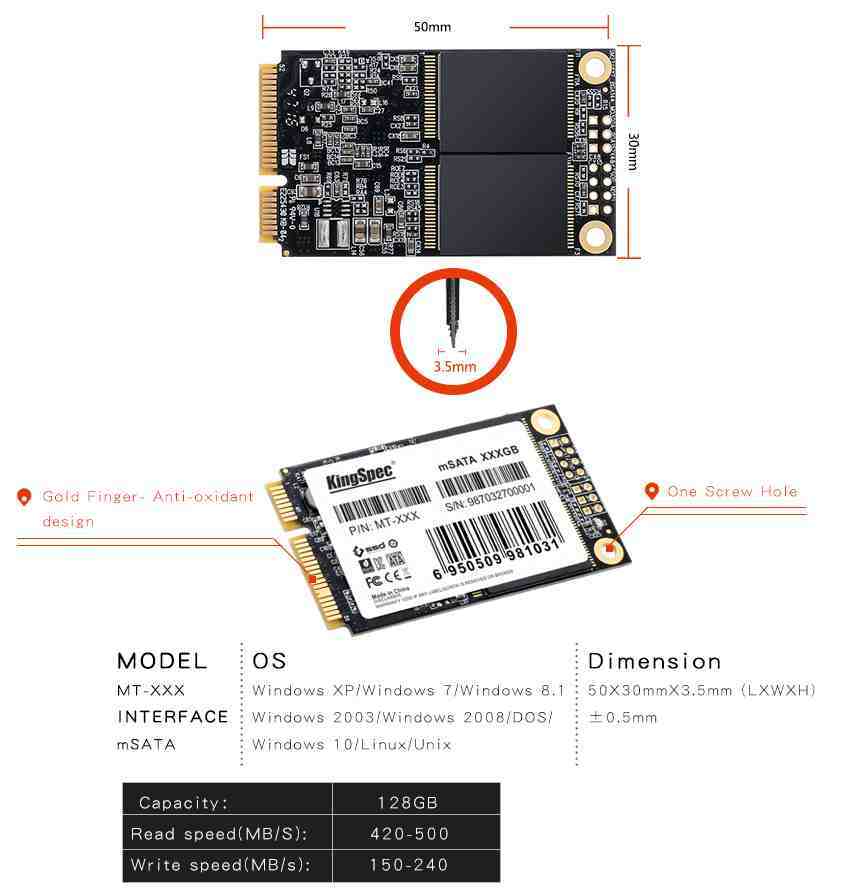 ☆彡 １２８ＧＢ msata SSD KingSpec製 ：未使用品 ☆彡 ZIF から SSDへ・速度UP 得価う_画像6