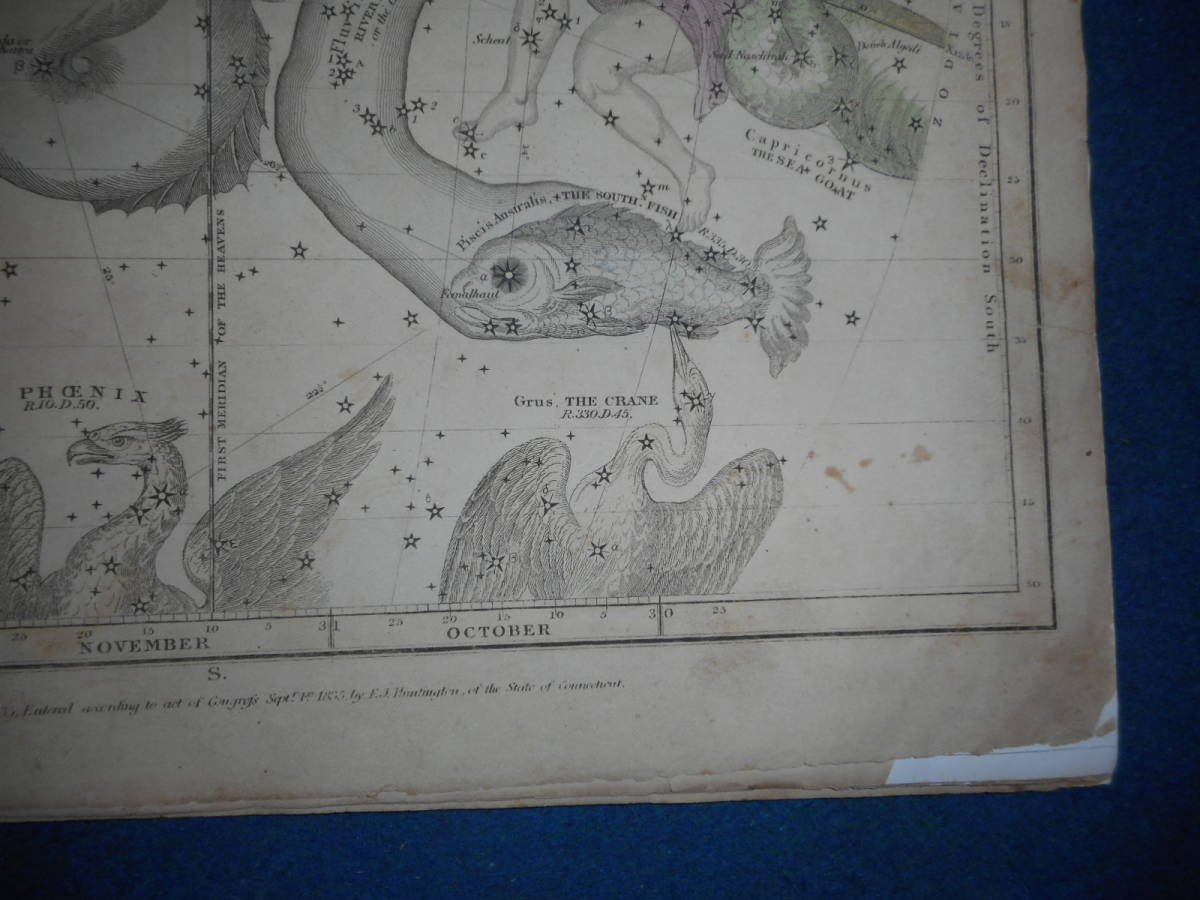 アンティーク、天球図、天文、星座早見盤、星座図絵1835年『バリット星図その2』Star map, Planisphere,Celestial atlas