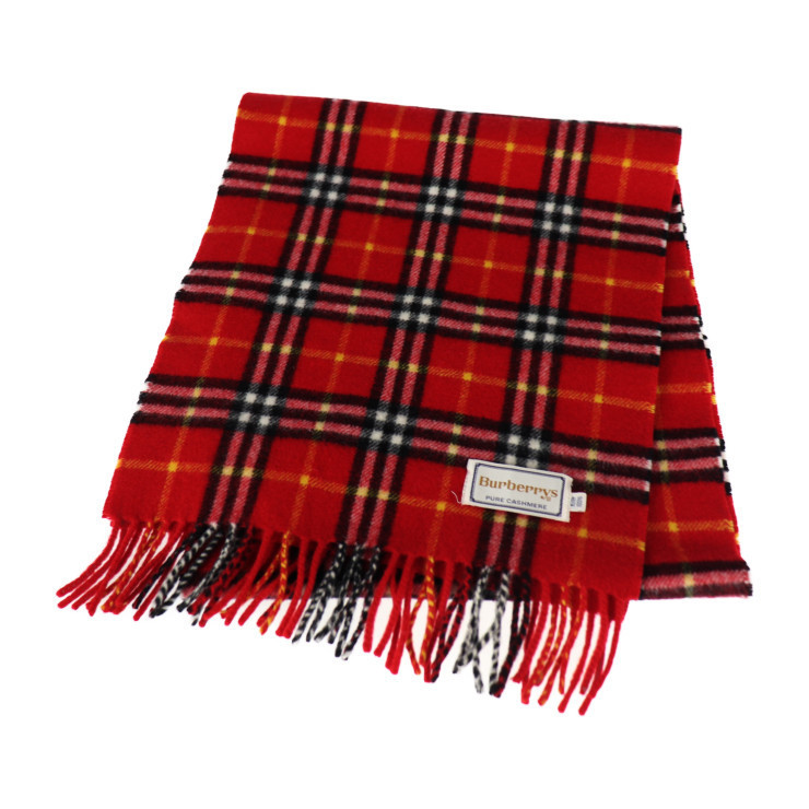 超美品 Burberrys バーバリーズ マフラー カシミヤ100% レッド