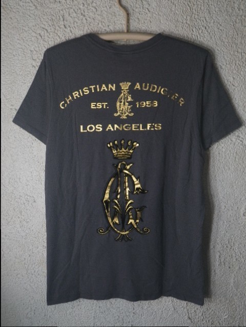 ｎ6260　CHRISTIAN AUDIGIER　クリスチャン オードジェー　半袖　鳳凰　ロゴ　金ラメ　プリント　tシャツ　エドハーディー　人気　送料格安_画像6