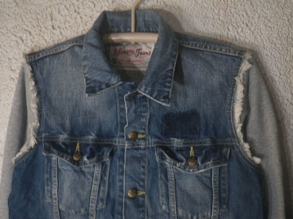 ｎ5573　Moussy Jeans　マウジー　デニム　スウェット　切り替え　デザイン　ジャケット　Gジャン　ビンテージ風　加工　人気_画像2