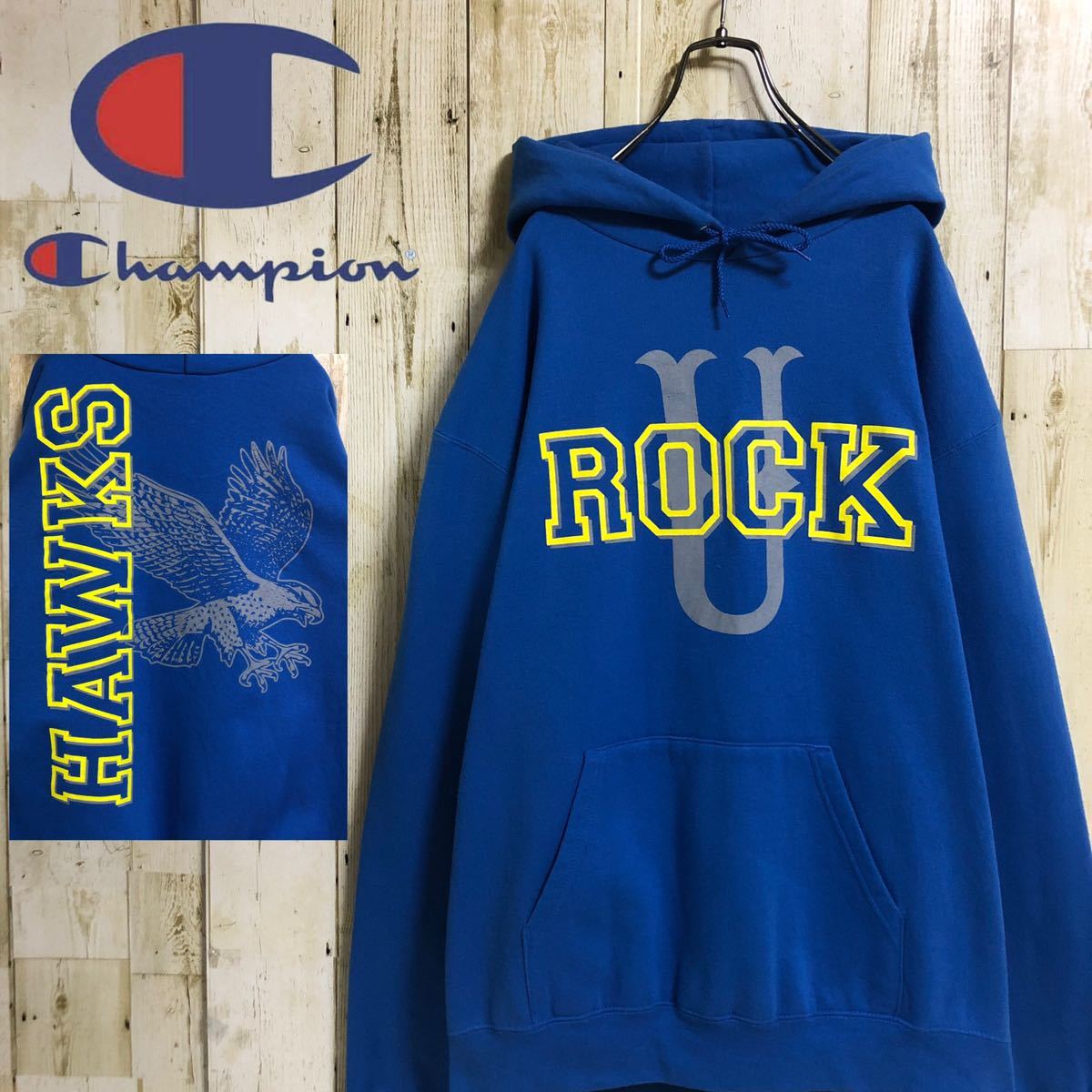 レア』チャンピオン Champion ビッグプリントロゴ パーカー - パーカー