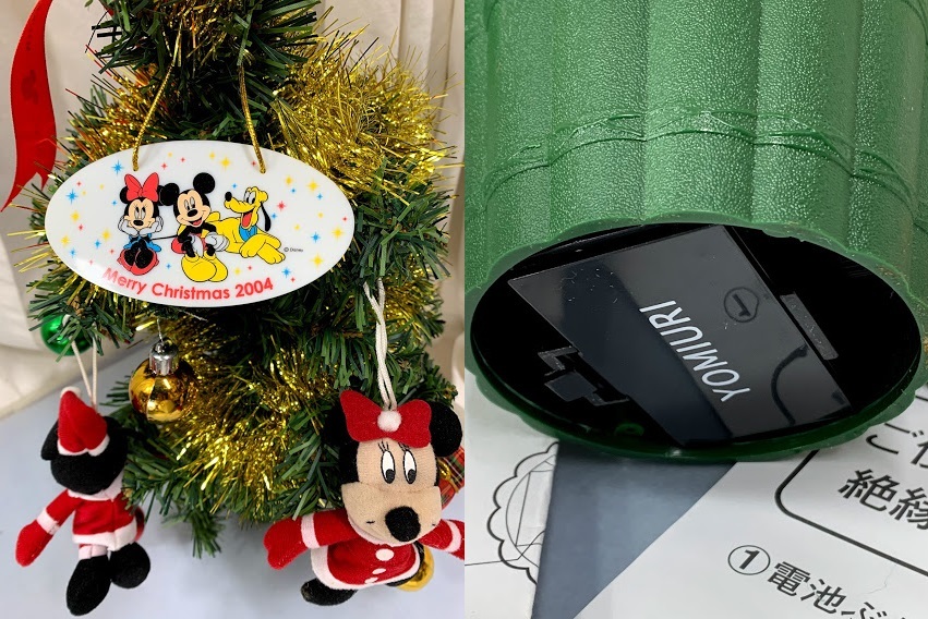  Yomiuri Land desk Christmas tree Mickey & minnie ornament attaching melody -3 bending operation verification ending unused long time period home storage goods 