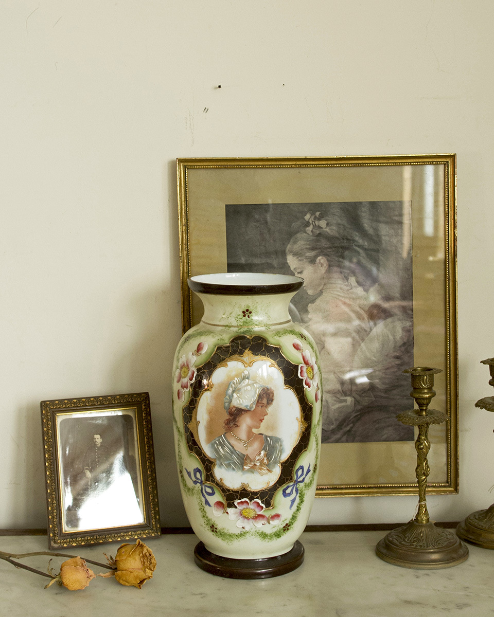 jf01732 仏国*フランスアンティーク*雑貨 ナポレオン3世様式 フラワーベース 希少1800年代 オパールガラス ハンドペイント エナメル彩 花瓶