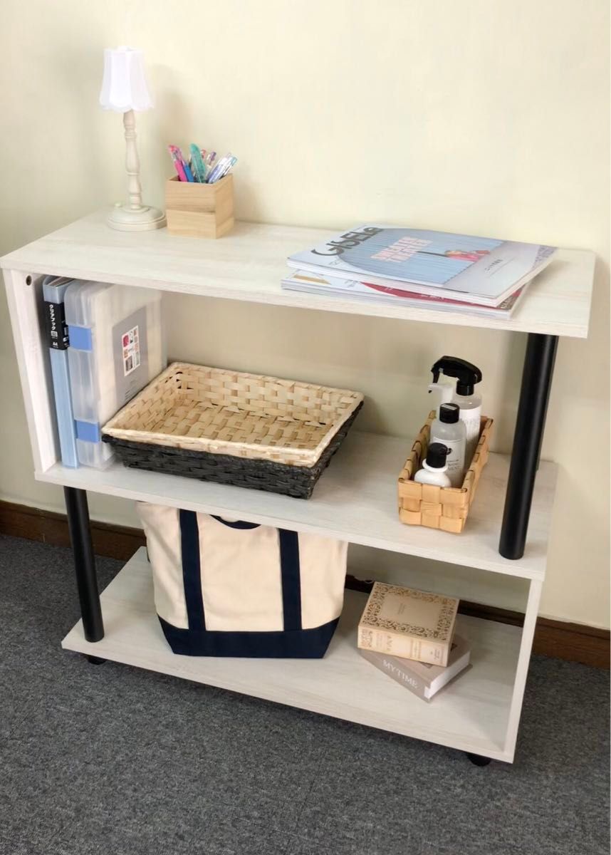 S字オープンラック 3段 幅80cm おしゃれ シェルフ ＋700円でキャスター付き可能 SR3 BB 1