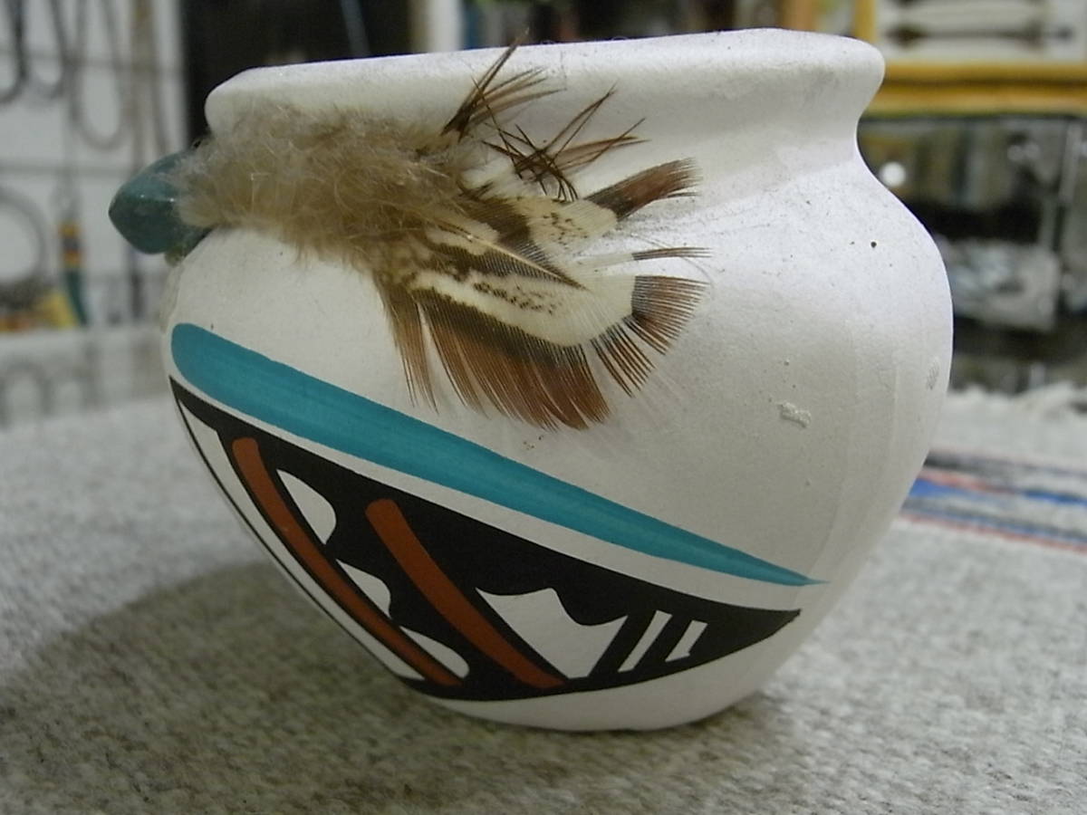 USAビンテージISLETA PUEBLO INDIAN POTTERYイスレタプエブロインディアン壁掛け壺花瓶陶芸土器伝統工芸アートネイティブ アメリカントリー_画像4