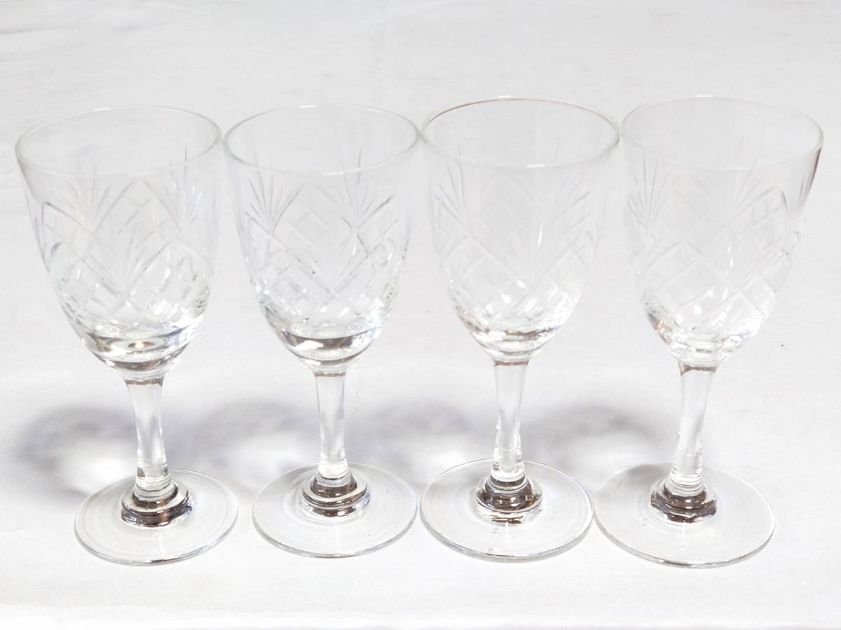 切子 リキュールグラス 酒器 ガラス製 4コ 脚付杯 口径約5cm 高さ約11.5cm 【1766】の画像1