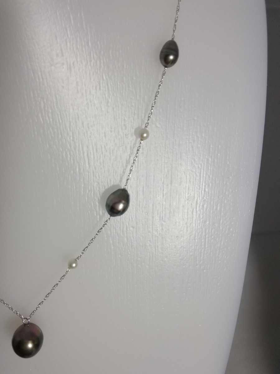 14K(WG)淡水真珠ネックレス！セミブラック&ホワイトカラー。