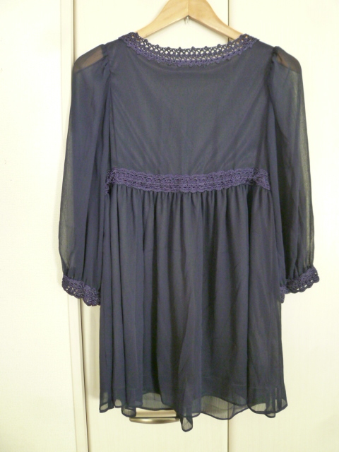 Alphabet's alphabet/アルファベッツアルファベット○濃紫かぎ編みレースシフォンチュニックワンピースF/パープル結婚式フォーマル○OP1121_画像2