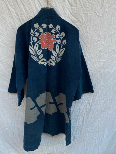  rare one sheets seal hanten hand inserting Indigo . tree cotton self .. Japan Vintage JAPAN VINTAGE Showa era the first period war middle war after 30s40s tree block . fire erasing .. not .