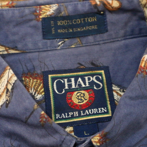 CHAPS Ralph Lauren ボタンダウンシャツ L 総柄 釣り 魚 ヨット フィッシング ブルー 半袖 コットン チャプス ラルフローレン_画像5