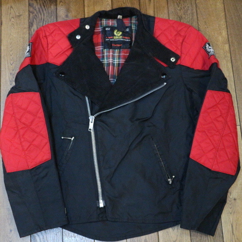 80s 英国製 Belstaff Outlaw ダブル ライダース ジャケット ナイロン M レッド ブラック ベルスタッフ アウトロー ヴィンテージ