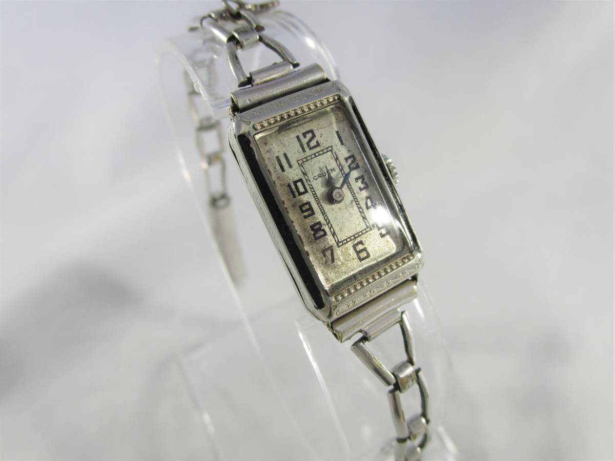 1920年代 GRUEN グリュエン アンティーク ビンテージ 女性用 手巻き 腕時計 アートデコ装飾 アールヌーボー ブレスレット ブランド 骨董品_画像3