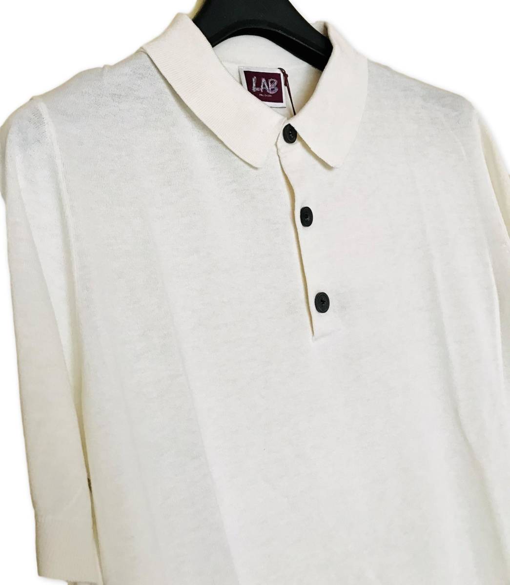 新品タグ付き LAB PAL ZIRELI パルジレリ メンズ 最高級 シルク ポロシャツ トップス イタリアンブランド 白 ホワイト スリム 48_画像3